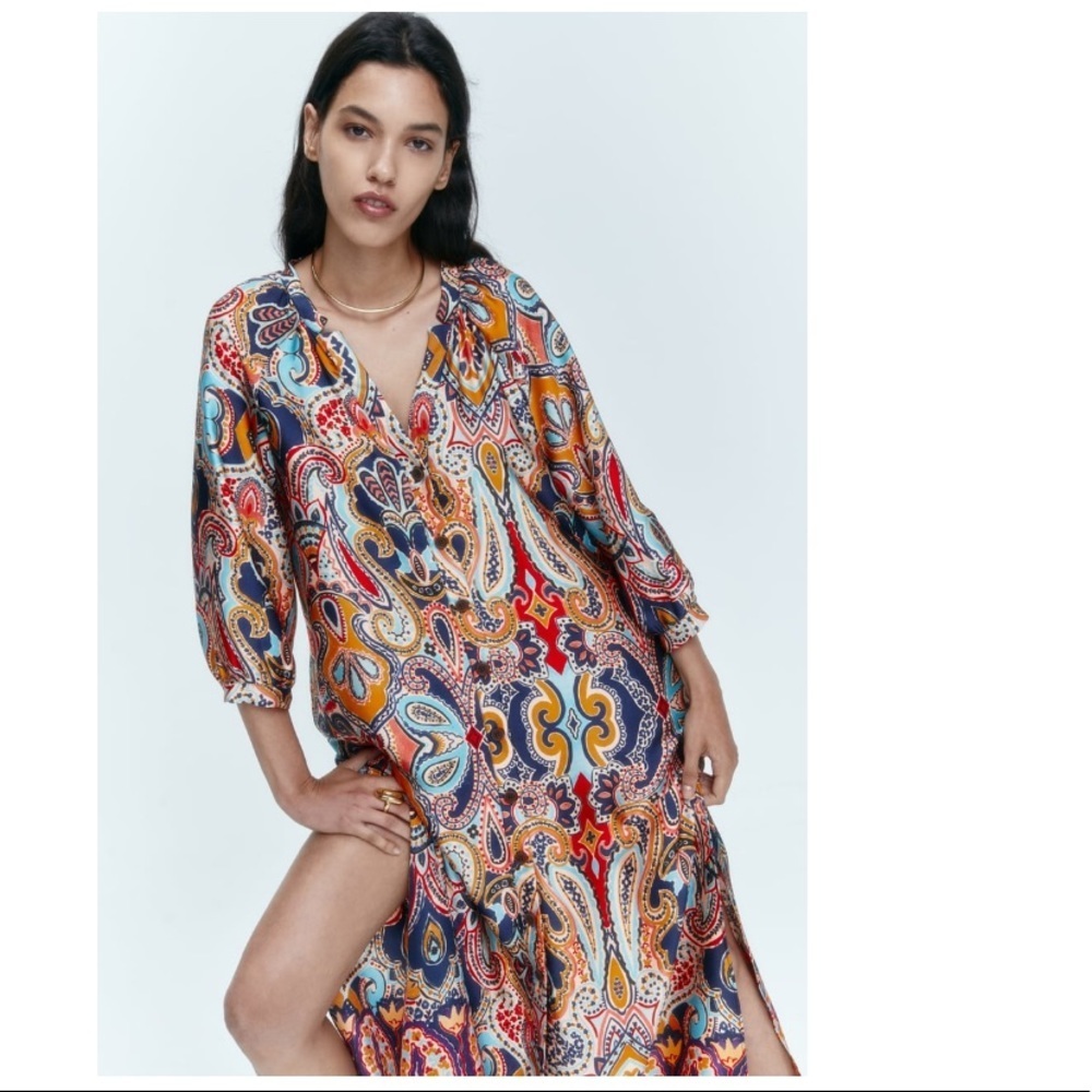 NWT Zara Boho Paisley Floral Print Fluid  MIDI /MaXi Dress - Picture 3 of 7